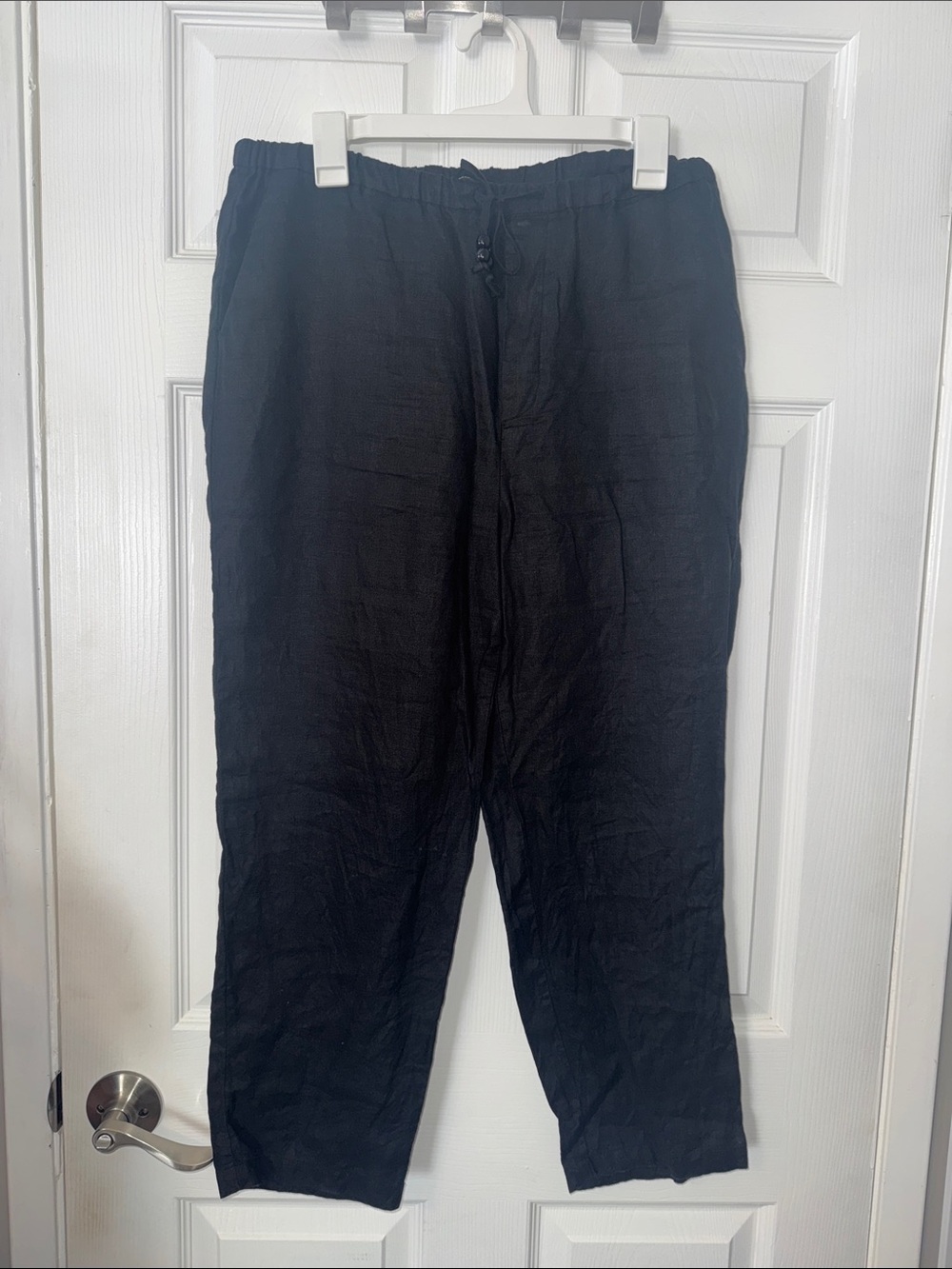 MANGO Relaxed Black Drawstring Linen Pants